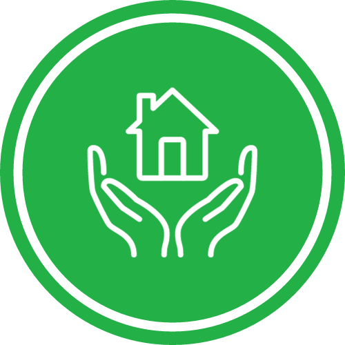 Cartoon icon of hands holding house